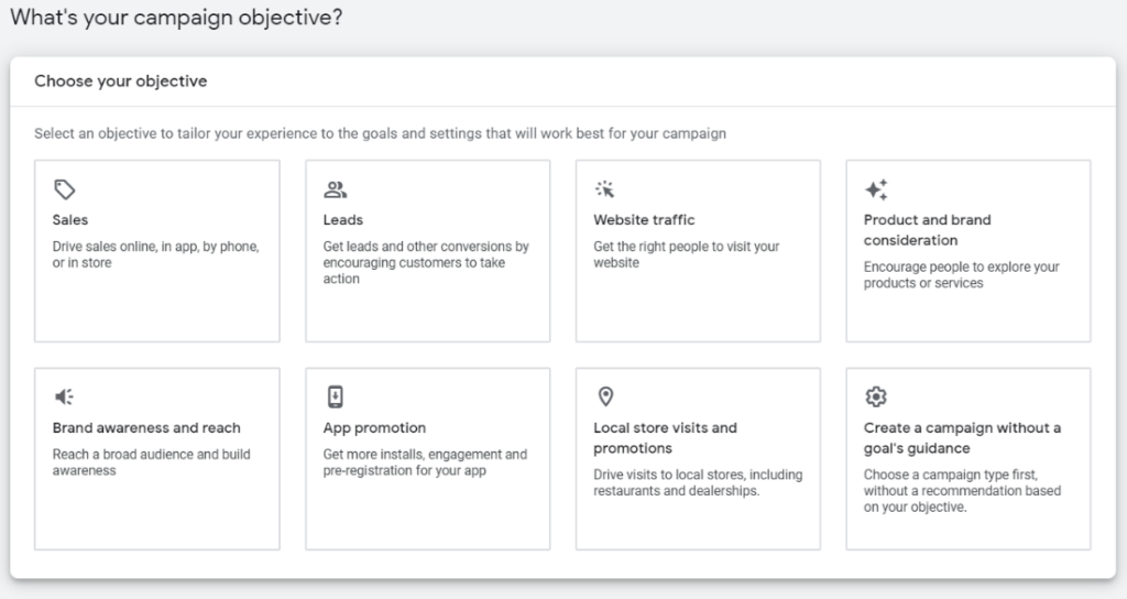 Choose Google Ad Grant Campaign Objective